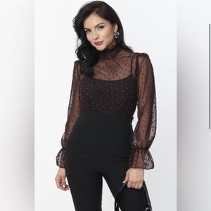 NWT Unique Vintage Black Sheer Top w/ Hearts